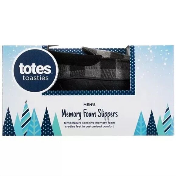 NIB Totes Men's Slippers House Shoes Toasties Memory Foam Buffalo Check - Picture 2 of 3